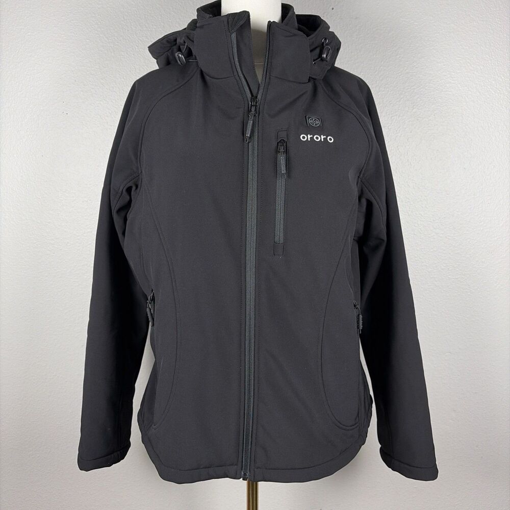 Ororo Paragon Heated Jacket Full Zip Hood Womens Medium Black Coat WITH Battery